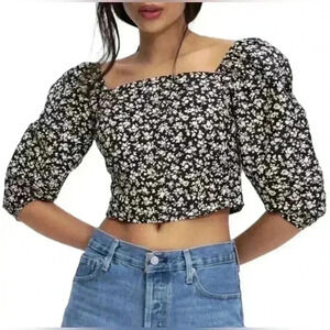 Levi’s Effortless Essential Black Floral Statement Blouse, size XL, NWT